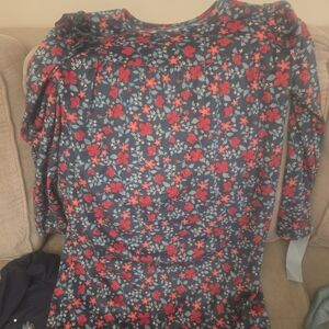 Cat & Jack Girls Green Floral Long Sleeve Nightgown with Red and Pink Flowers